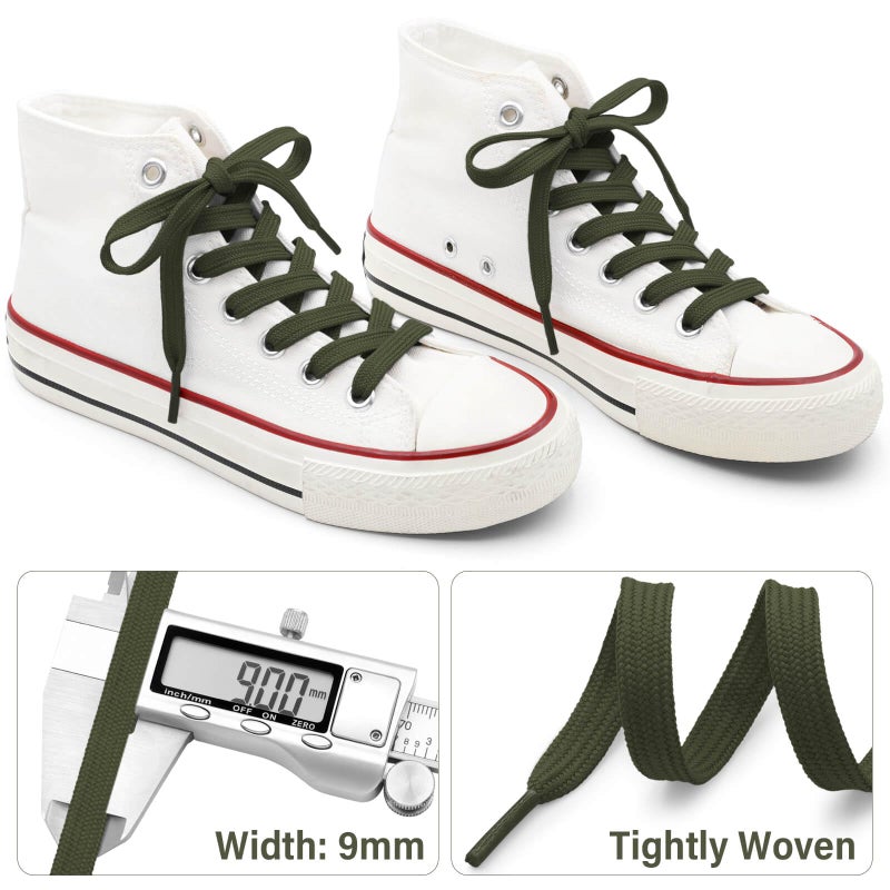 DELELE Solid Flat Shoe Laces: Hollow Thick Army Green Shoelaces for Sneakers 2 Pair 55 inch - Image 3
